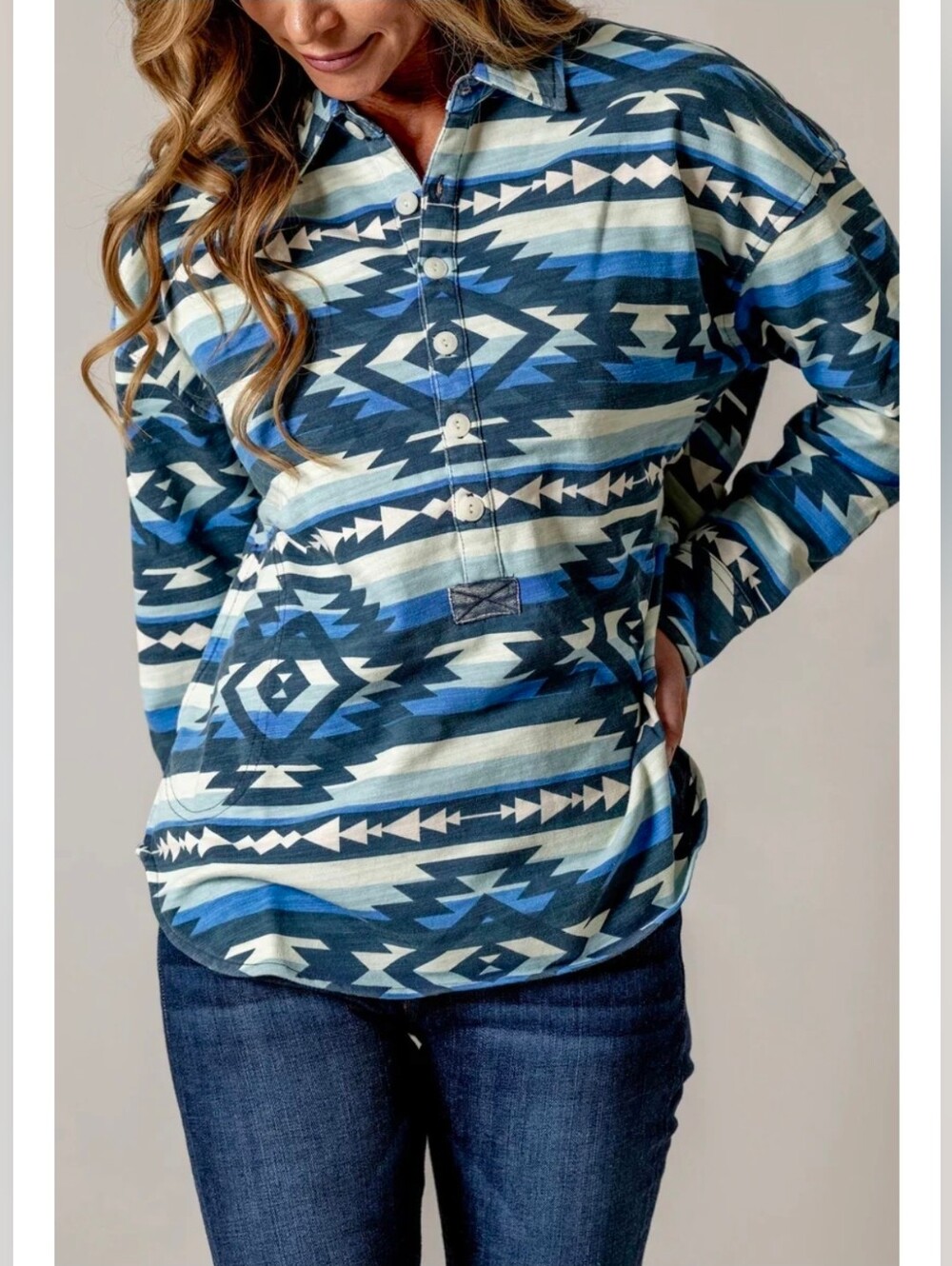 Kimes Ranch Blue Aztec-Print Pullover Sweater